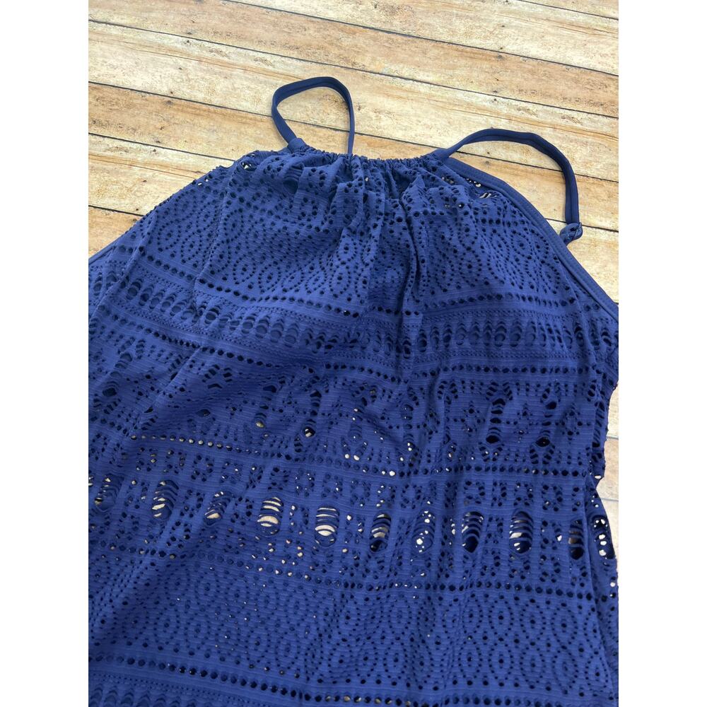 Aqua Green High Neck Crochet One Piece Swimsuit Blue XL - Picture 4 of 9